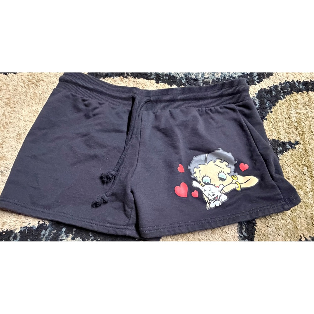 Betty Boop Women Black Lounge Shorts Graphic Hearts Pudgy XL 15/17 Drawstring